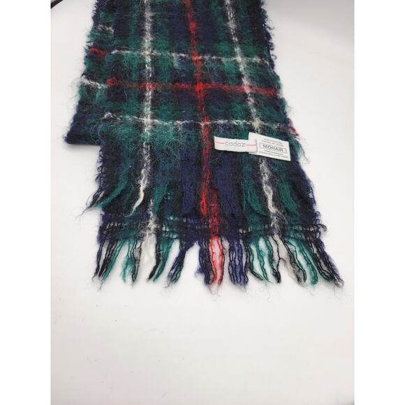 Cadaz Mohair and Wool Blend Tartan Plaid Scarf 70x9 Made in Scotland Green & Red - Picture 5 of 8